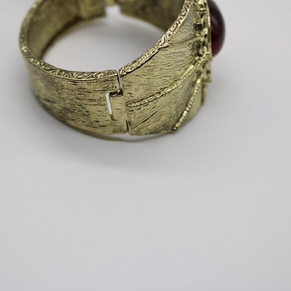 1928 Brass Hinged Bangle with Red Stone - Picture 5 of 14